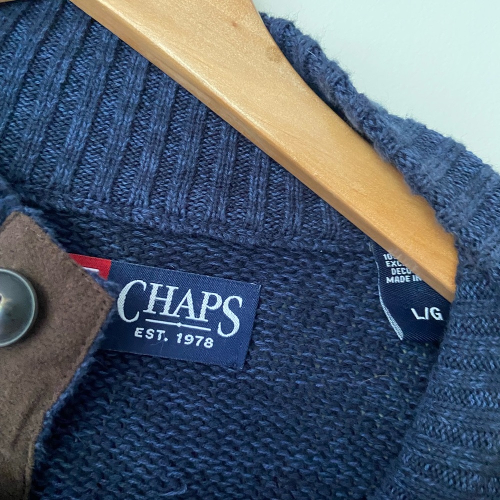 Chaps Navy Blue Button Collared Pullover Men’s Sw… - image 3